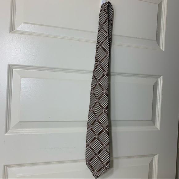 𝅺christan Dior Vintage Trendy Brown & White Novelty Print Neck Tie Retro - Picture 6 of 8